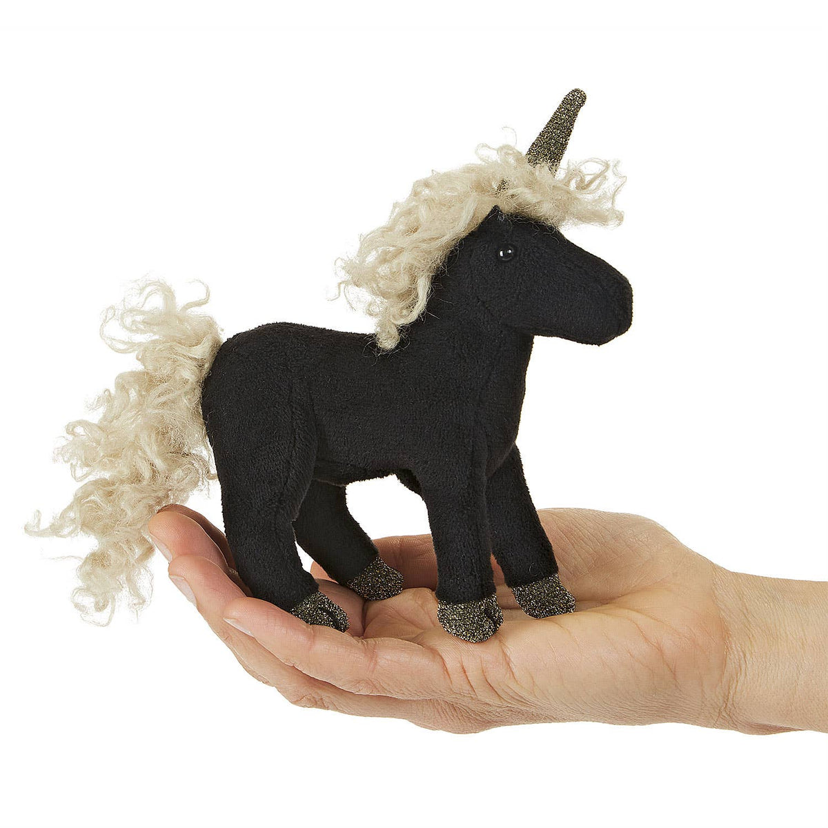 Marionnette à main Mini Licorne 2797/ Mini licorne noire Folkmanis réaliste