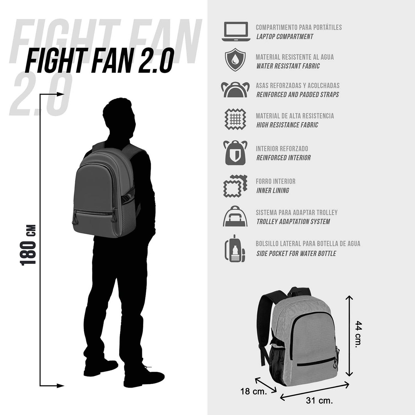 Sac à Dos Fight FAN 2.2 Hello Kitty « Kuromi B et W » – Noir