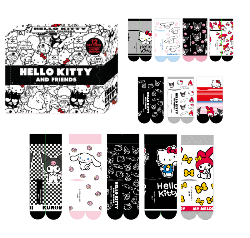 HELLO KITTY & Friends Gift Box 12 Paires de Chaussettes (T 35-41)