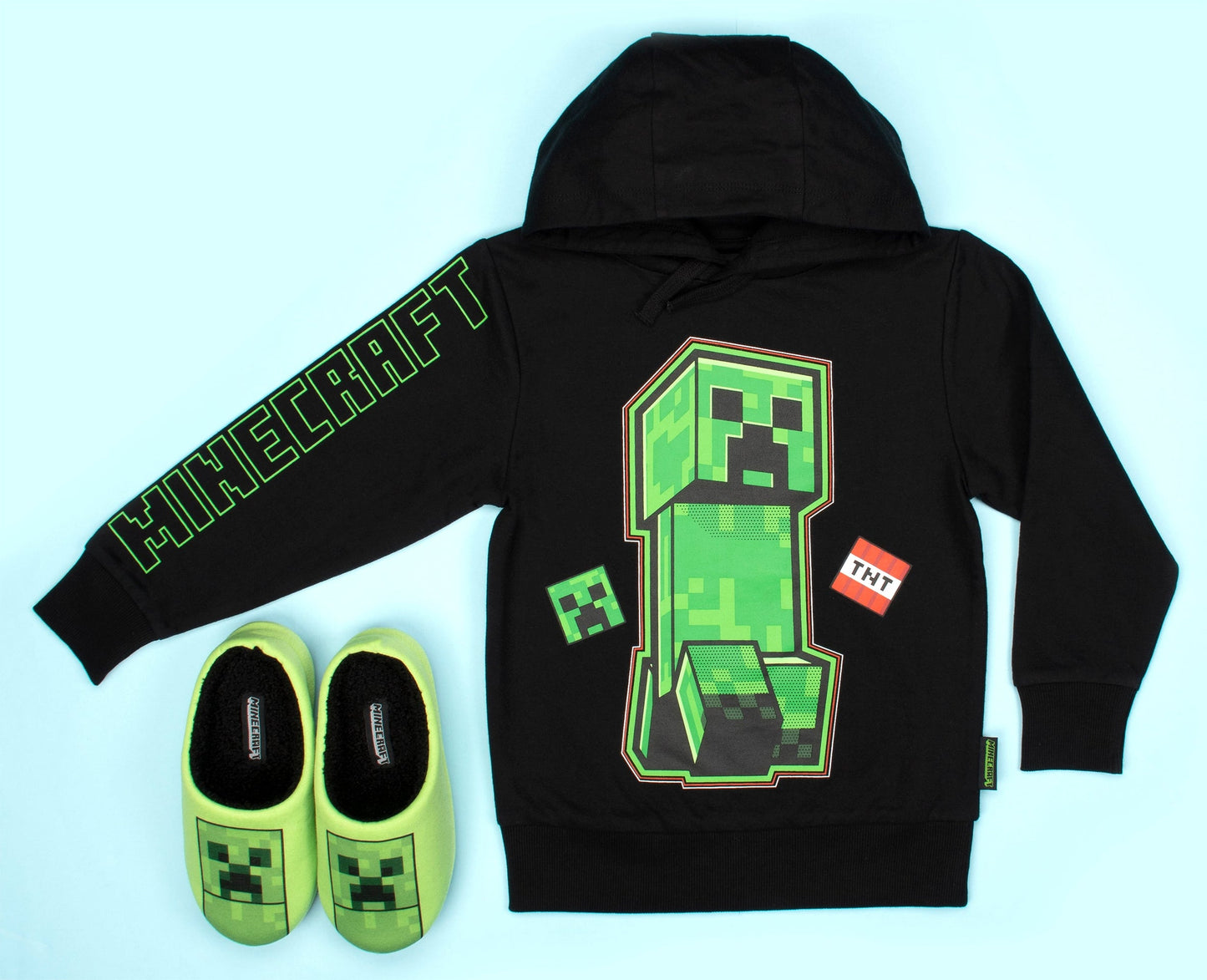 Sweat à capuche Minecraft – vert Creeper – noir