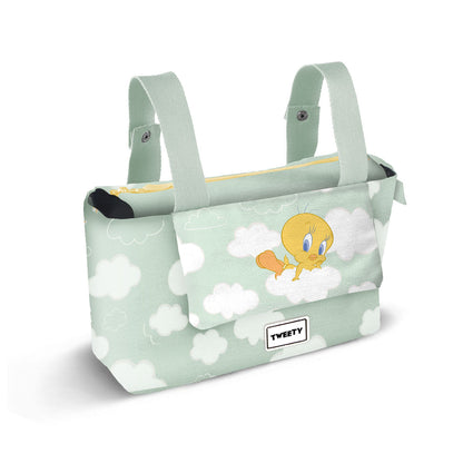 Sac Organisateur de Poussette Bébé Hamper Mommy Looney Tunes « Tweety (Titi) Clouds » – Vert