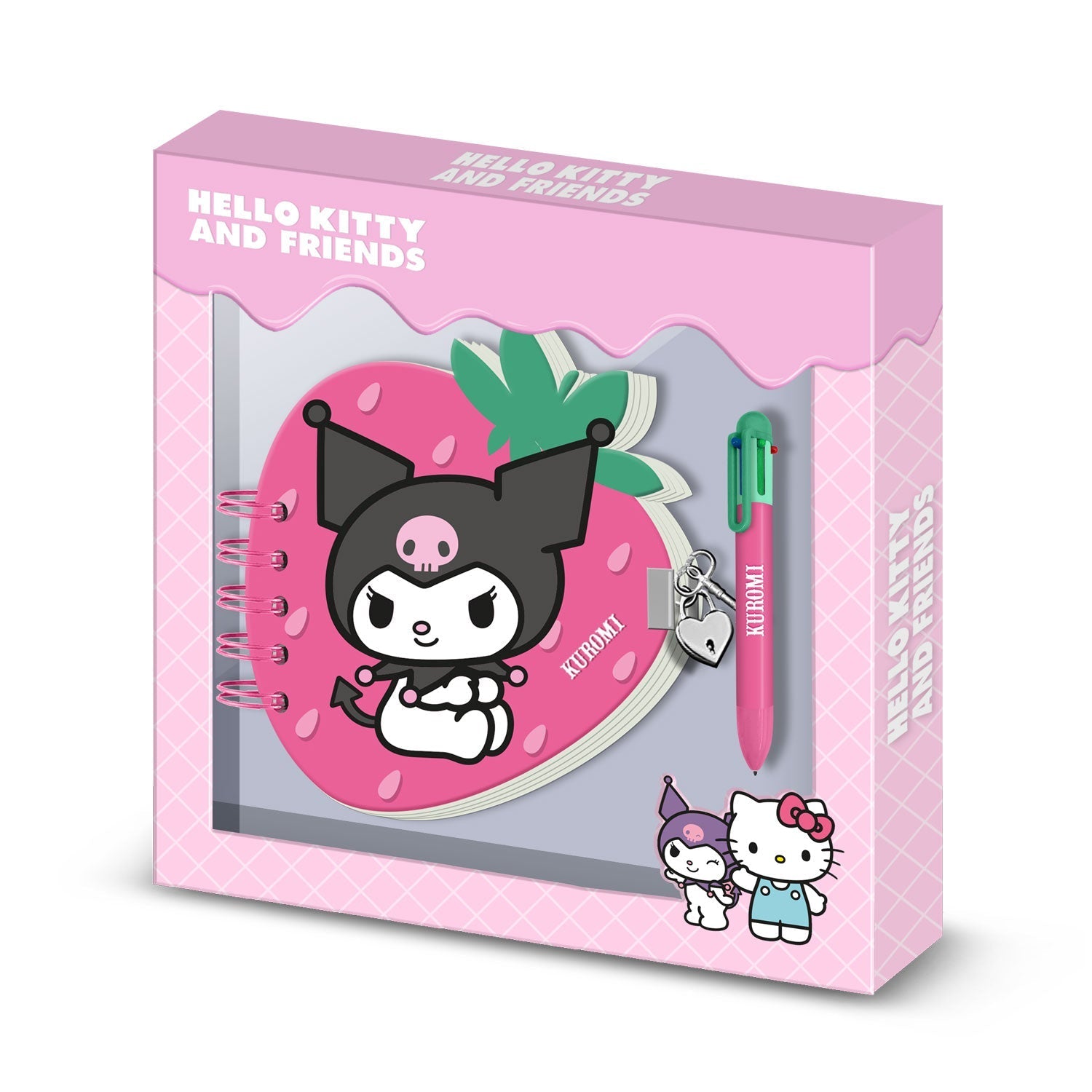 Coffret Journal + Stylo 6 Couleurs Hello Kitty « Kuromi Strawberry » – Rose