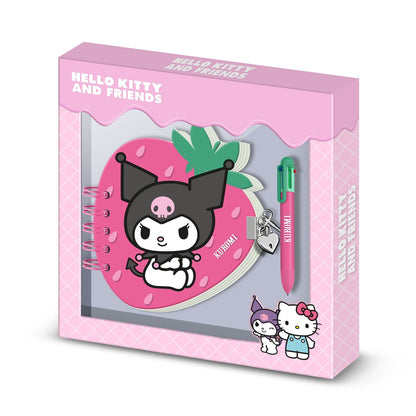 Coffret Journal + Stylo 6 Couleurs Hello Kitty « Kuromi Strawberry » – Rose