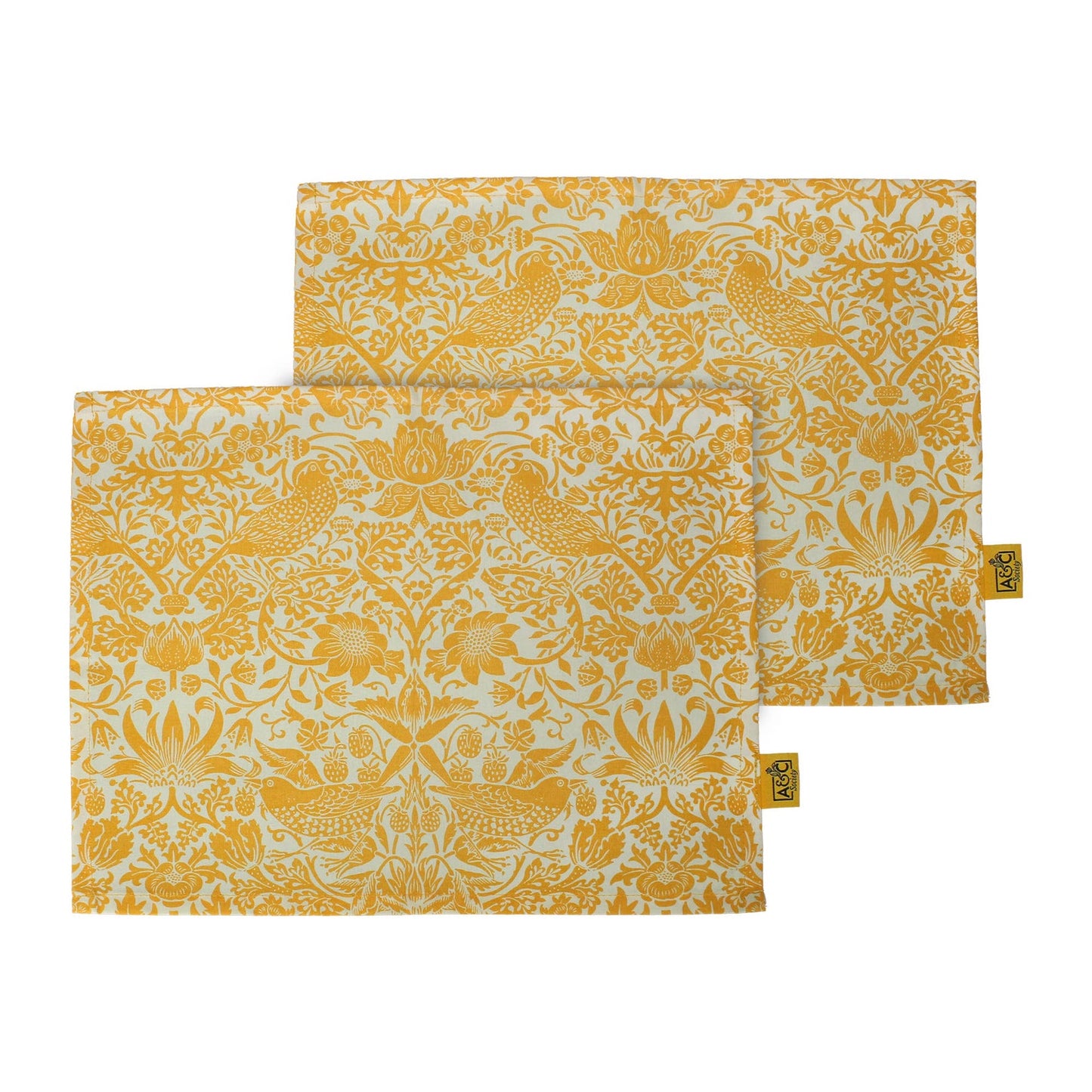 Napperons et serviettes en coton recyclé William Morris - jaunes