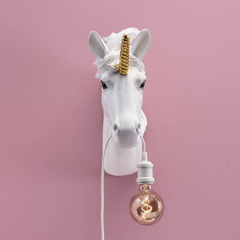 Einhorn-Wandleuchte Hugh Weiß-Gold