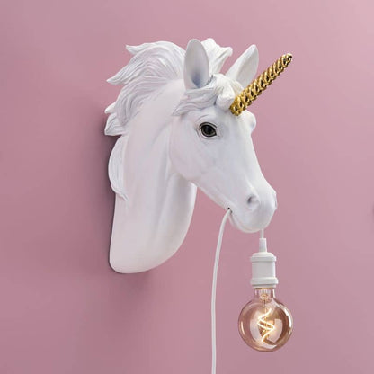 Einhorn-Wandleuchte Hugh Weiß-Gold