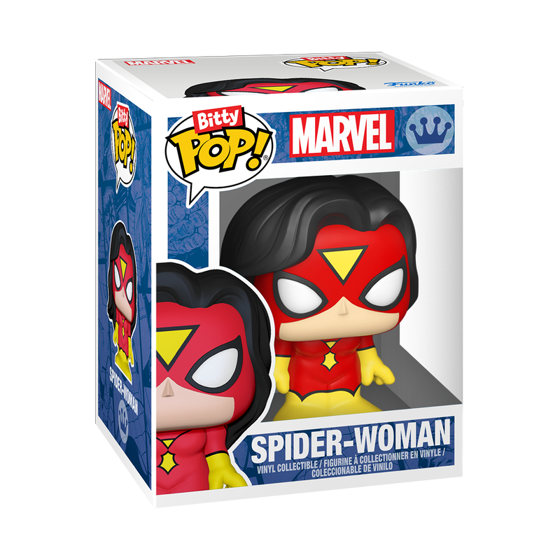 Bitty Pop! Display Spider-Man Web – Spider-Woman en boîtier, visuel officiel Funko