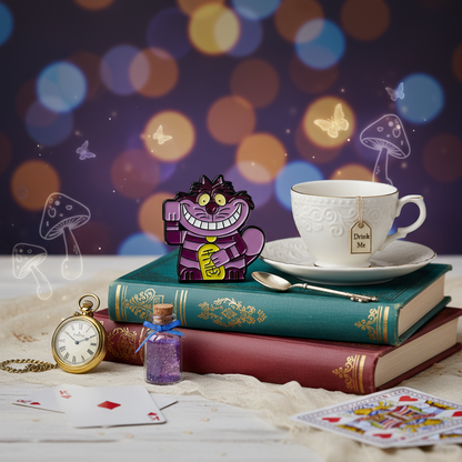 Pin's Chat Chanceux Violet "Cheshire Cat"