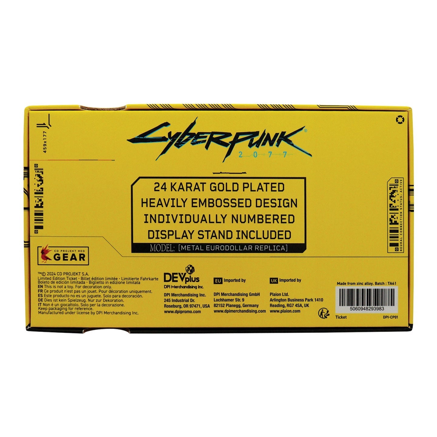 Réplique collector Cyberpunk 2077 - 24k Gold Plated Metal Eurodollar