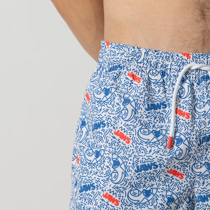 Jaws Swim Shorts - White Blue