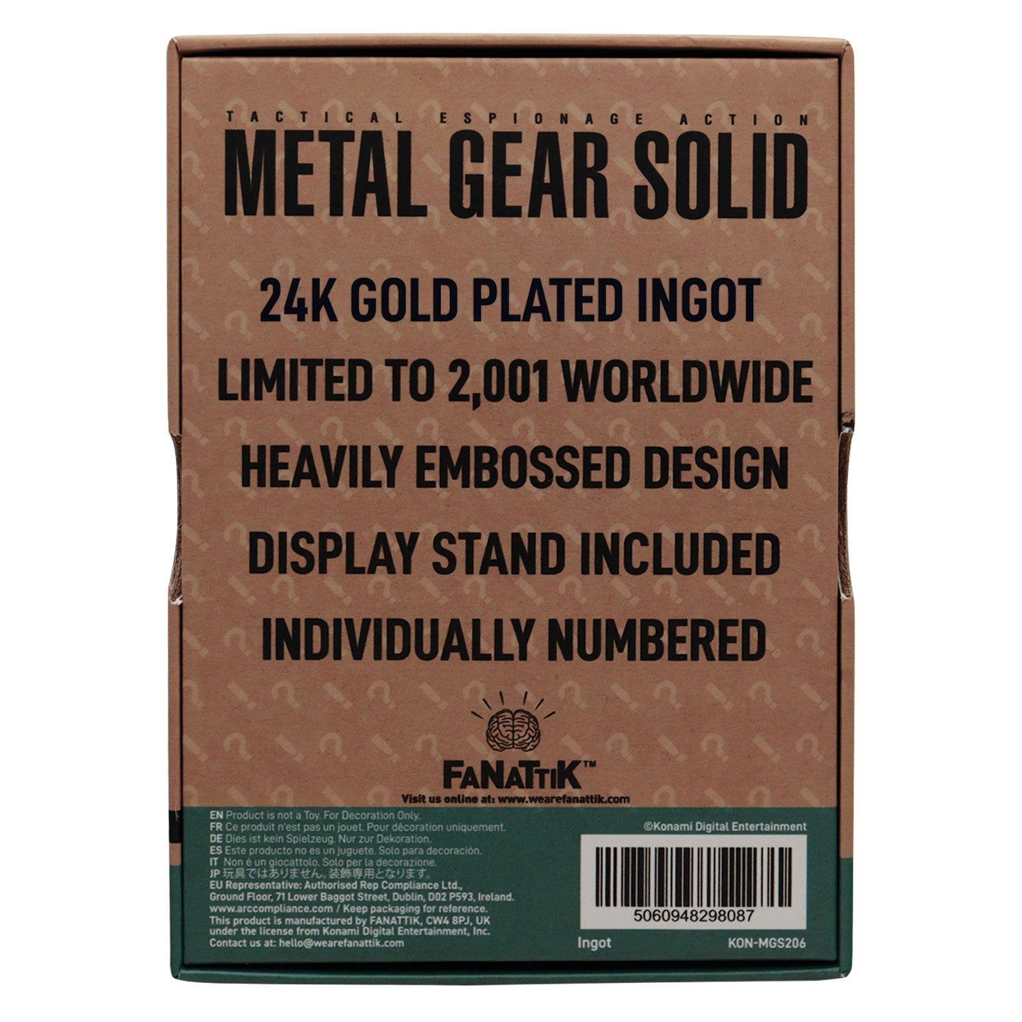 Lingot collector Metal Gear Solid - 2 24k Gold Plated Raiden