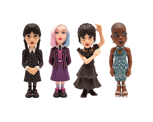 Pack 4 figurines - Wednesday (Mercredi, Mercredi robe de bal, Enid, Bianca)