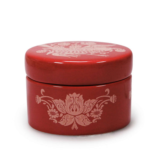 William Morris Ceramic Jewelry Box - Strawberry Thief Raspberry