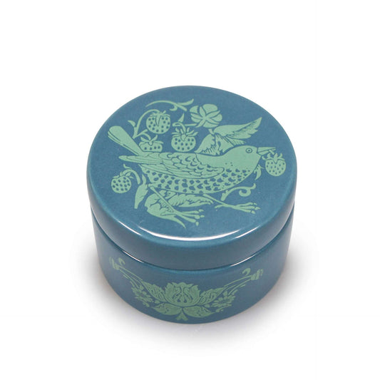 William Morris Ceramic Jewelry Box - Strawberry Thief Green