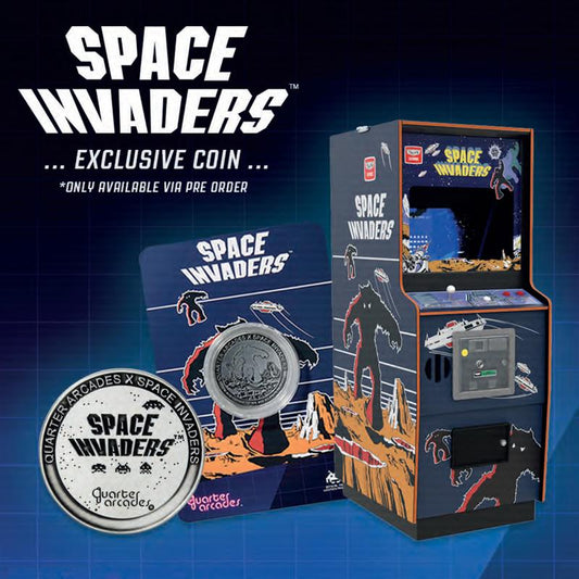Space Invaders Quarter Size Arcade Cabinet + Coin.