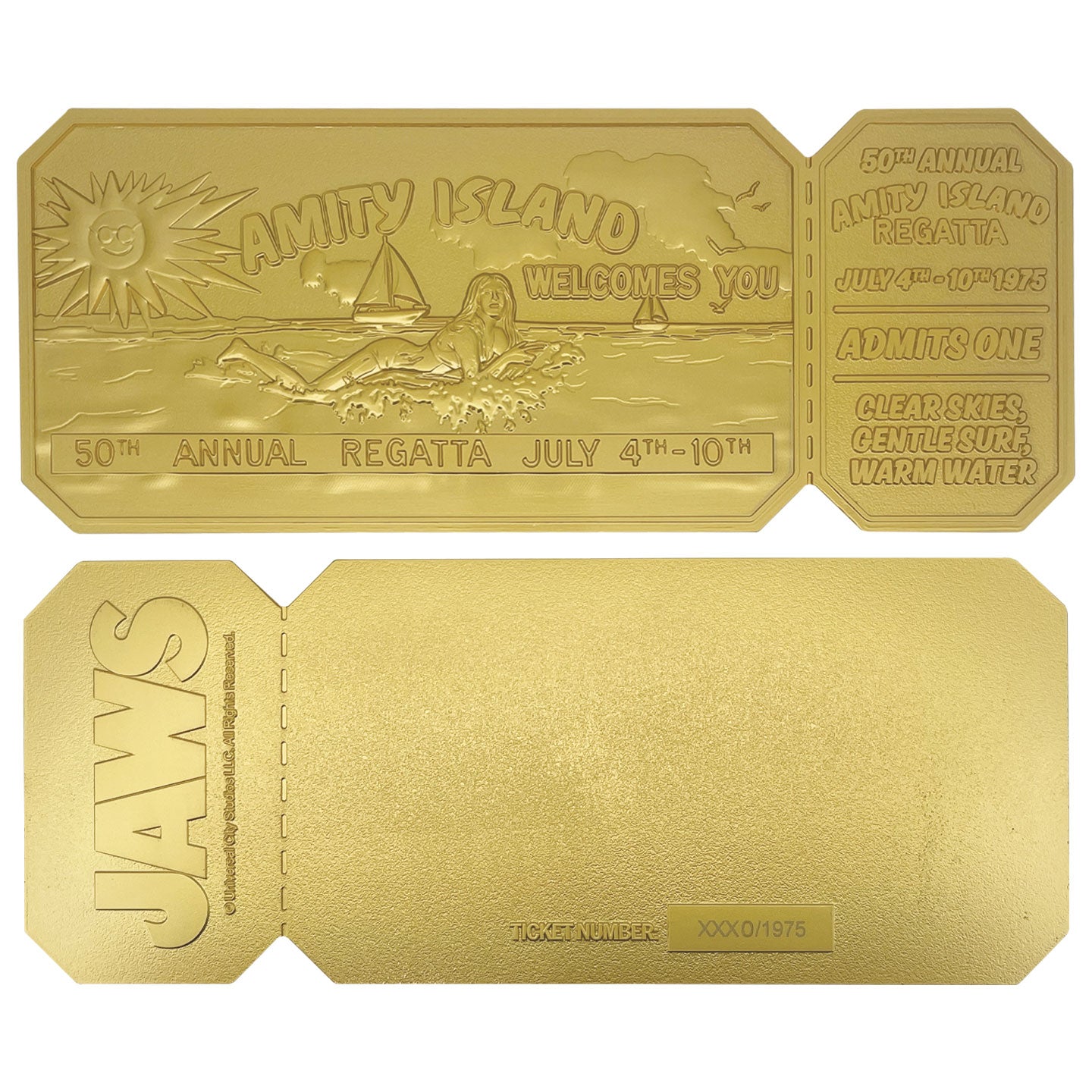 Objet collector Les Dents de la Mer - 50th Anniversary 24K Gold Plated Regatta TicketTObjet collector Les Dents de la Mer - 50th Anniversary 24K Gold Plated Regatta TicketiObjet collector Les Dents de la Mer - 50th Anniversary 24K Gold Plated Regatta TicketcObjet collector Les Dents de la Mer - 50th Anniversary 24K Gold Plated Regatta TicketkObjet collector Les Dents de la Mer - 50th Anniversary 24K Gold Plated Regatta TicketeObjet collector Les Dents de la Mer - 50th Anniversary 24K Gold Plated Regatta Tic