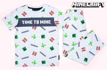 Pyjama Minecraft – Short Sleeve – 'Time to Mine' gris