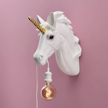 Einhorn-Wandleuchte Hugh Weiß-Gold