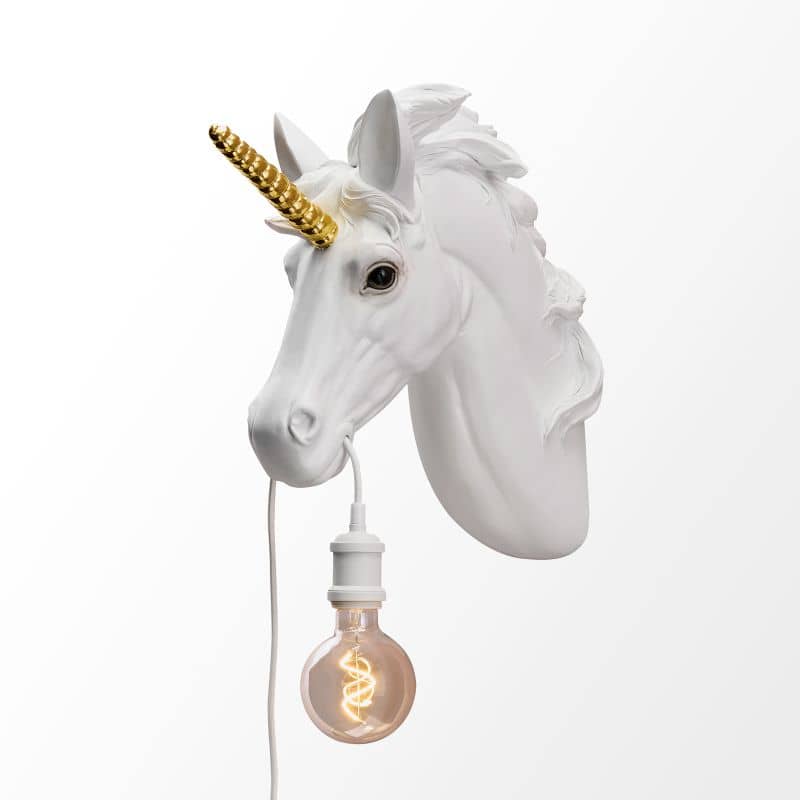 Einhorn-Wandleuchte Hugh Weiß-Gold