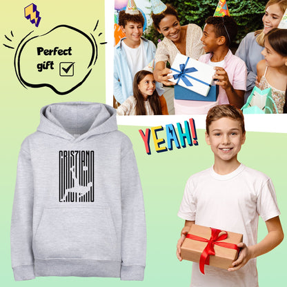Sweat à capuche football – Fringoo gaming gris for Boys Cotton Rich Soft Hooded – Cristiano Kick gris