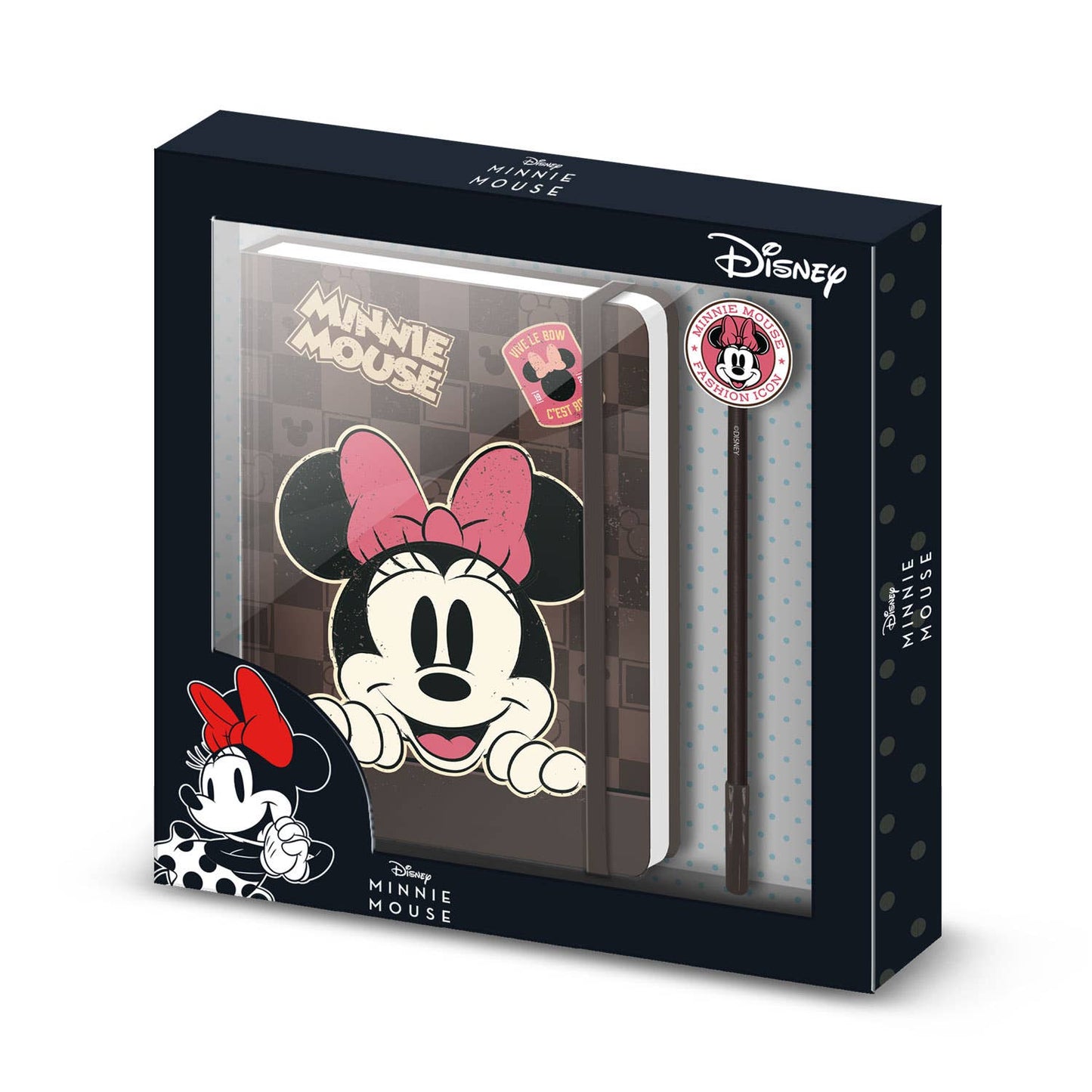 Coffret Journal + Stylo Fashion Disney Minnie Mouse « Journey » – Brun