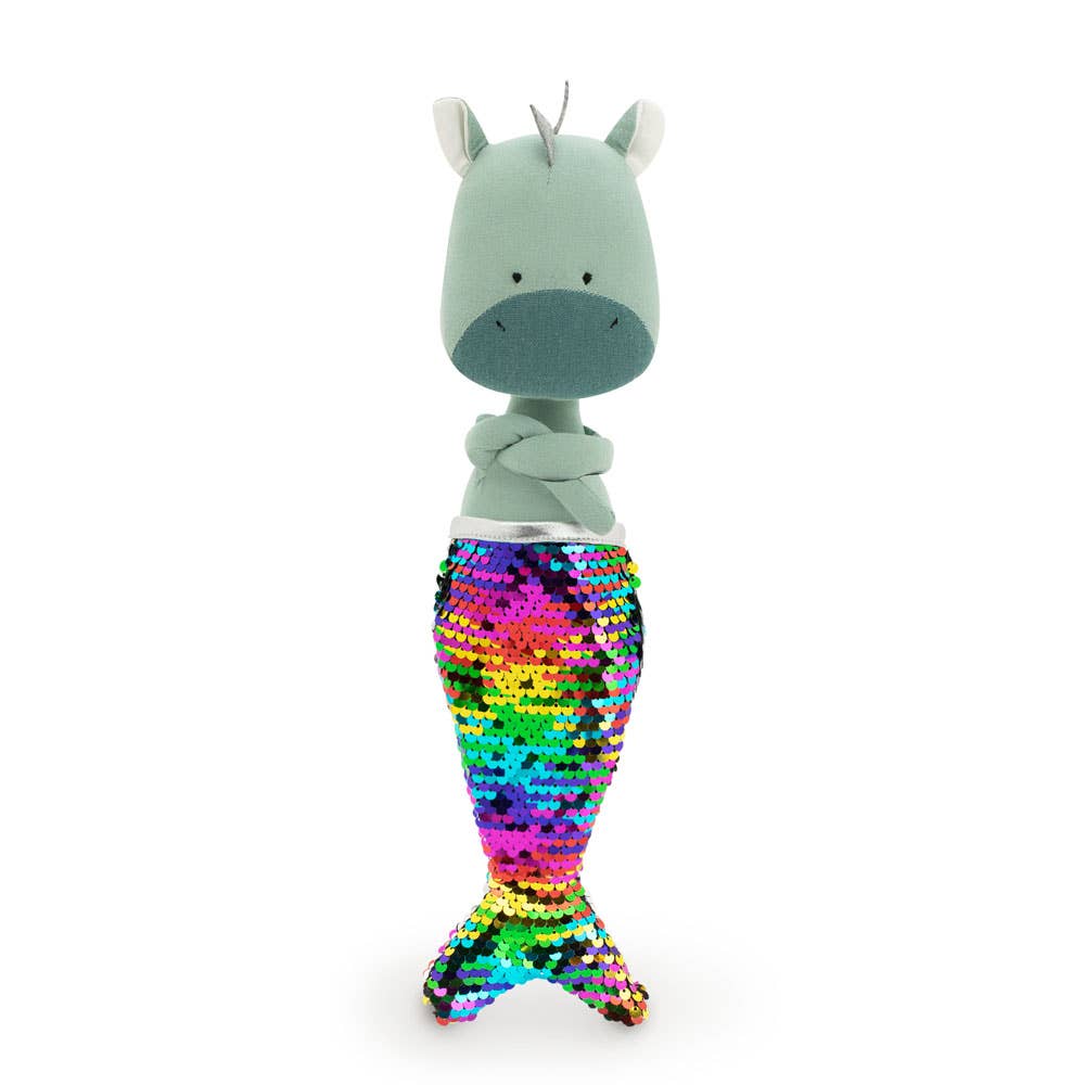 Peluche Andy le Dragon : Ensemble Tenue Beige et Queue de Sirène - 29 cm