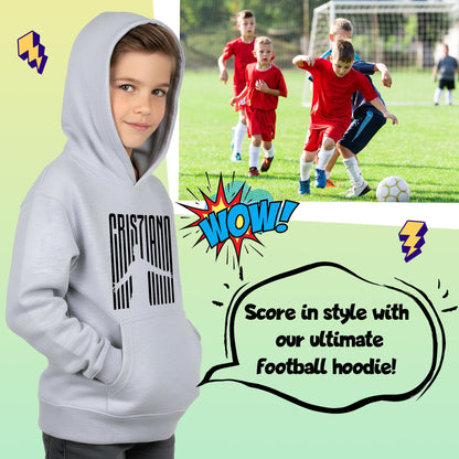 Sweat à capuche football – Fringoo gaming gris for Boys Cotton Rich Soft Hooded – Cristiano gris