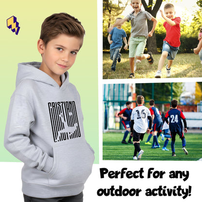 Sweat à capuche football – Fringoo gaming gris for Boys Cotton Rich Soft Hooded – Cristiano Kick gris