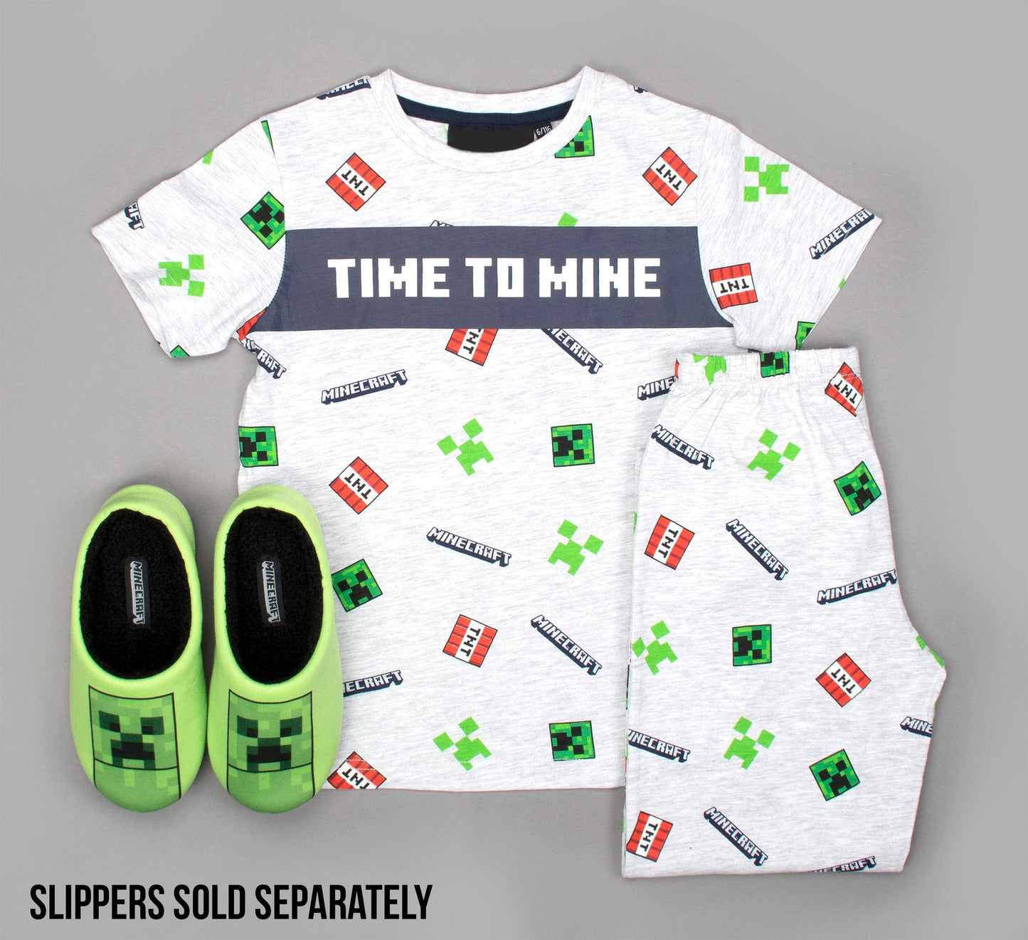 Pyjama Minecraft – Short Sleeve – 'Time to Mine' gris