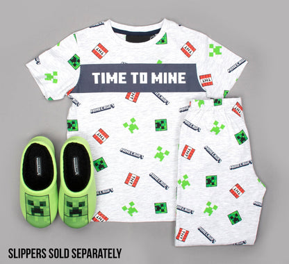 Pyjama Minecraft – Short Sleeve – 'Time to Mine' gris