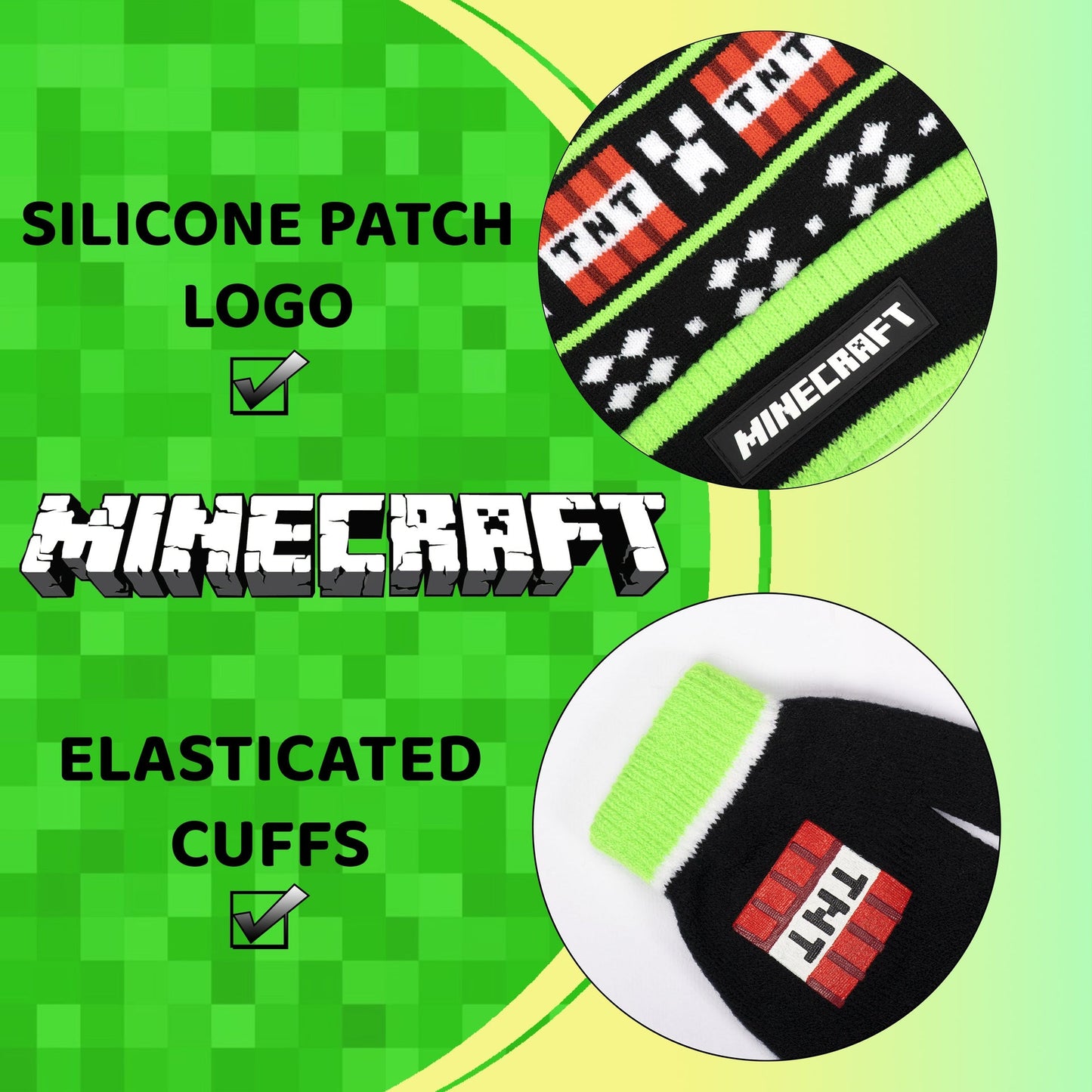 Ensemble bonnet et gants – Minecraft Set – noir TNT