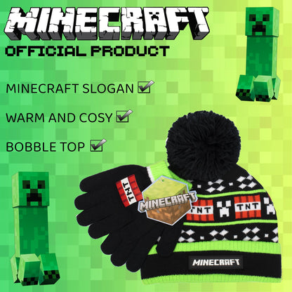 Ensemble bonnet et gants – Minecraft Set – noir TNT