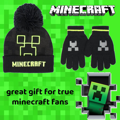 Ensemble bonnet et gants – Minecraft Set – gris Creeper
