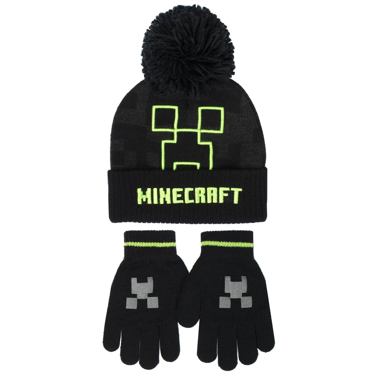 Ensemble bonnet et gants – Minecraft Set – gris Creeper
