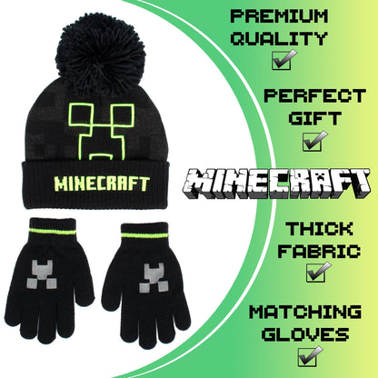 Ensemble bonnet et gants – Minecraft Set – gris Creeper