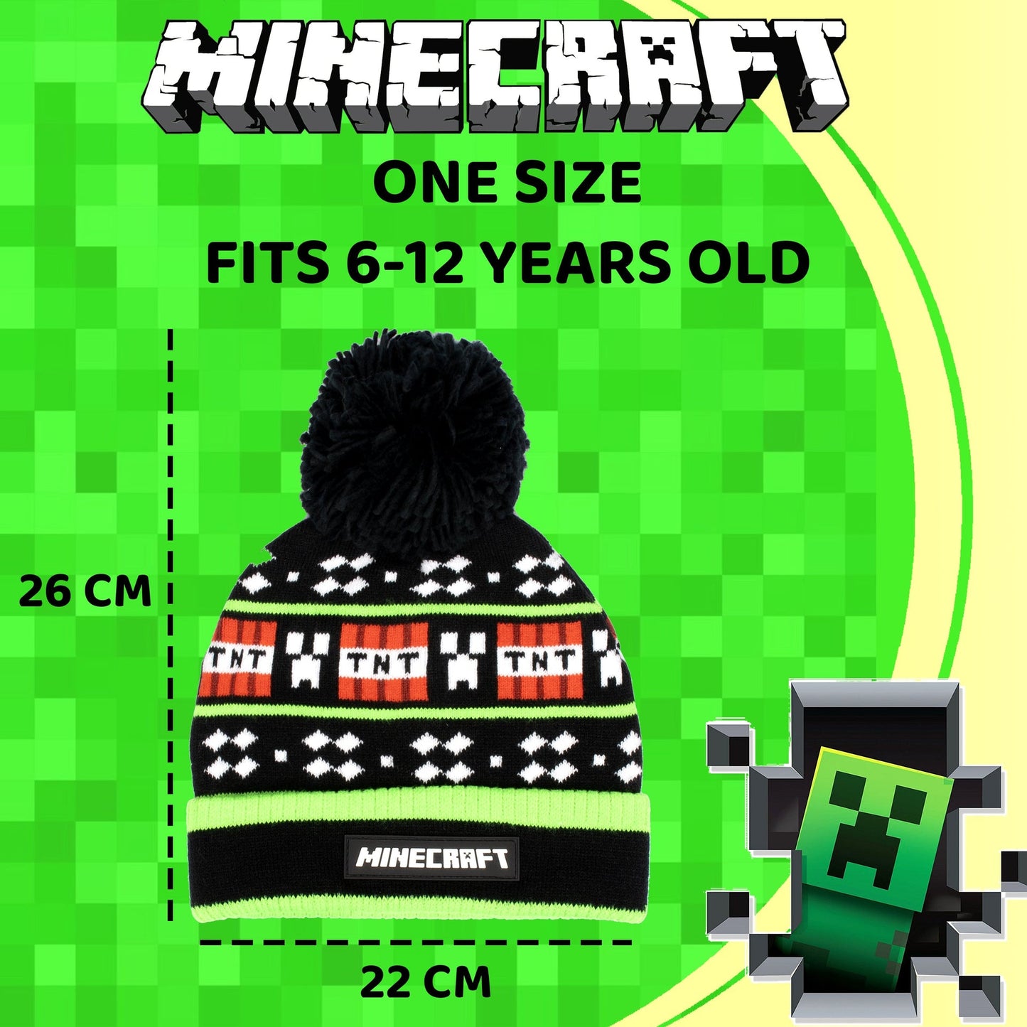 Ensemble bonnet et gants – Minecraft Set – noir TNT