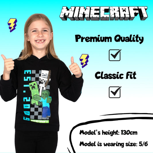 Minecraft Jungen Kapuzenpullover mit Kängurutasche aus 100 % Baumwolle