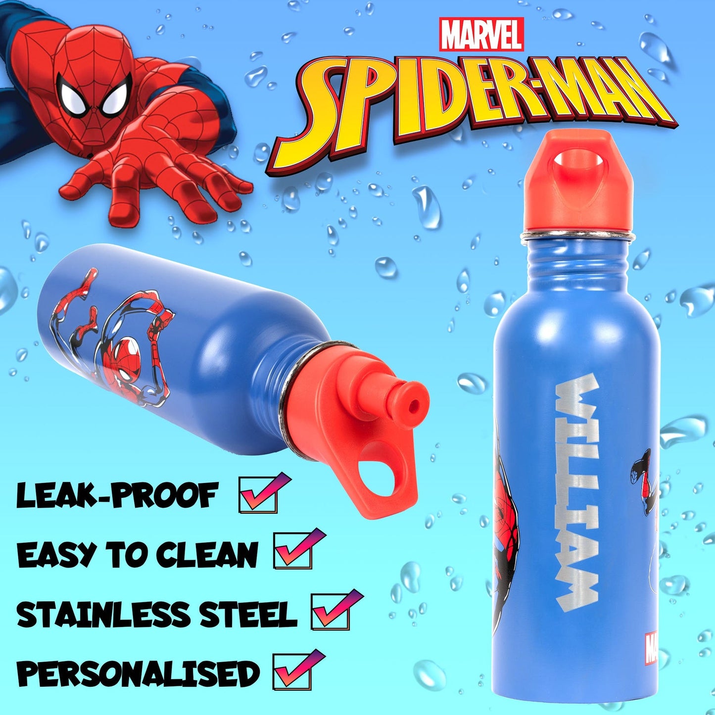 Gourde en acier inoxydable – acier inoxydable Spider-Man bleu Bottle
