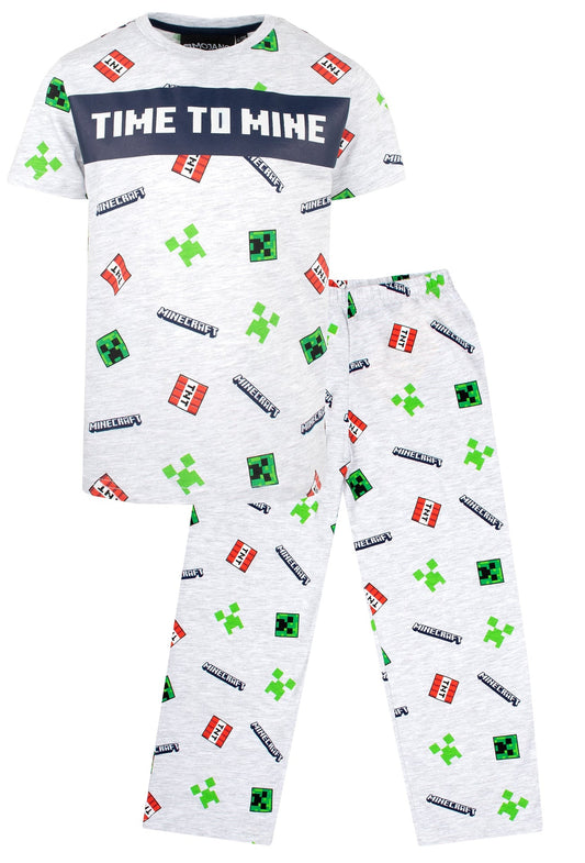 Minecraft Pyjama – Kurzarm – "Time to Mine" grau