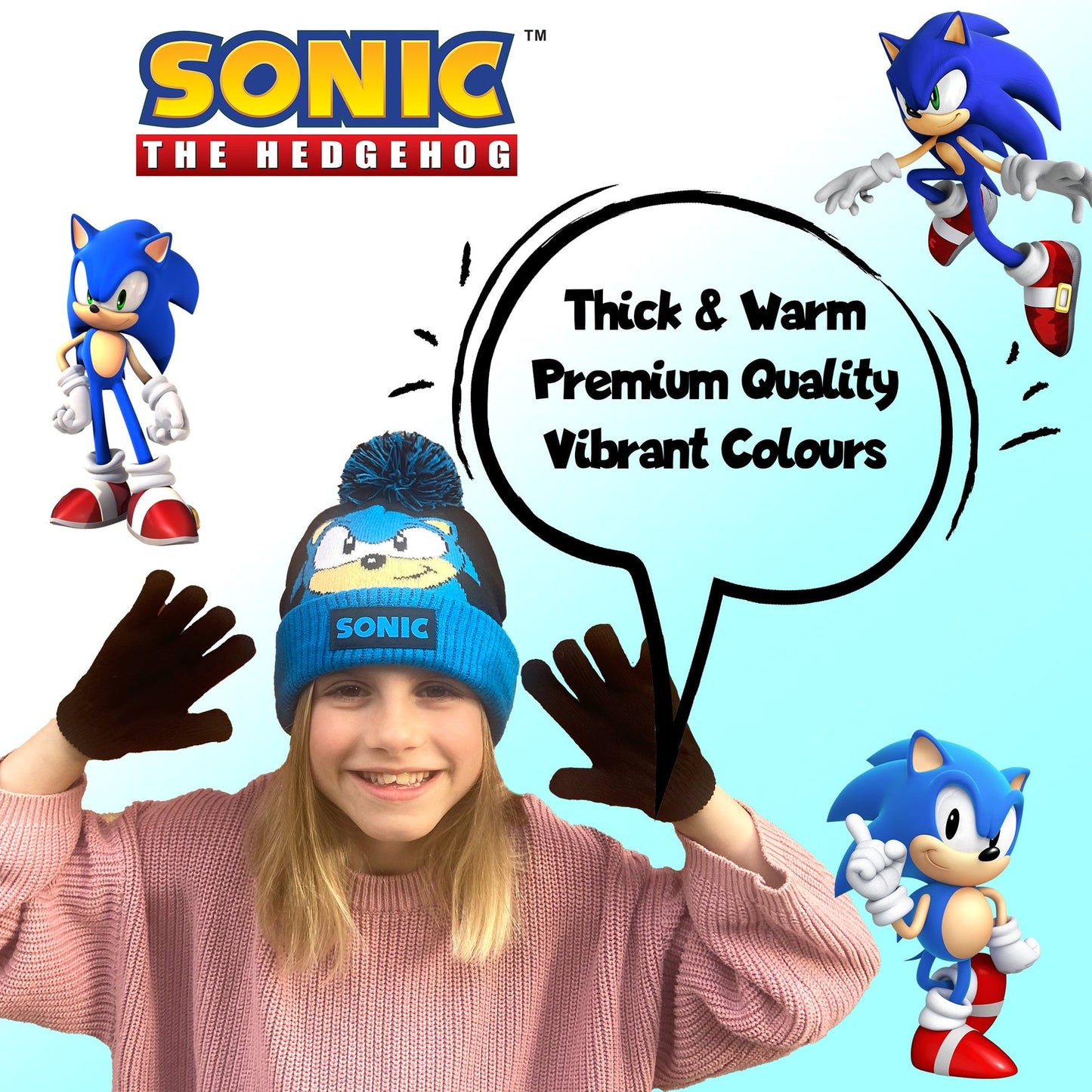 Ensemble bonnet et gants – Sonic THE HEDGEHOG Winter Set for Boys-noir