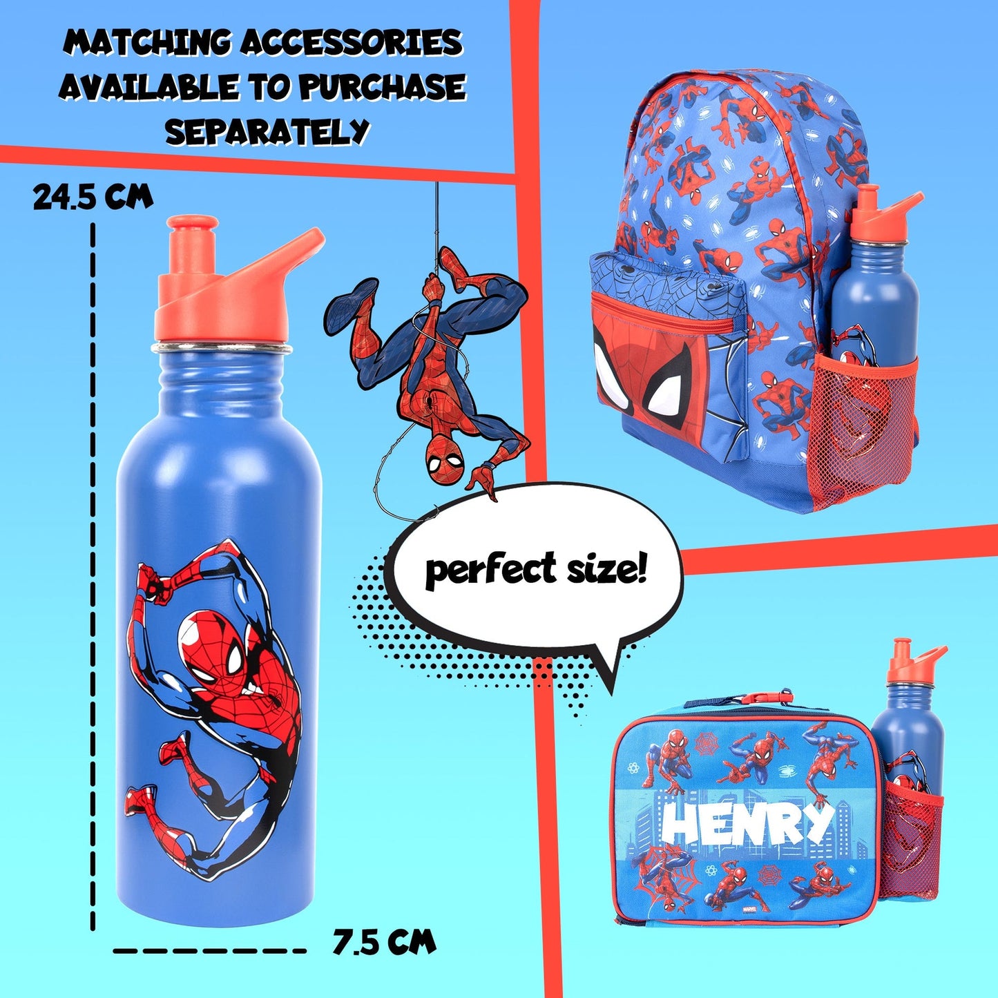 Gourde en acier inoxydable – acier inoxydable Spider-Man bleu Bottle