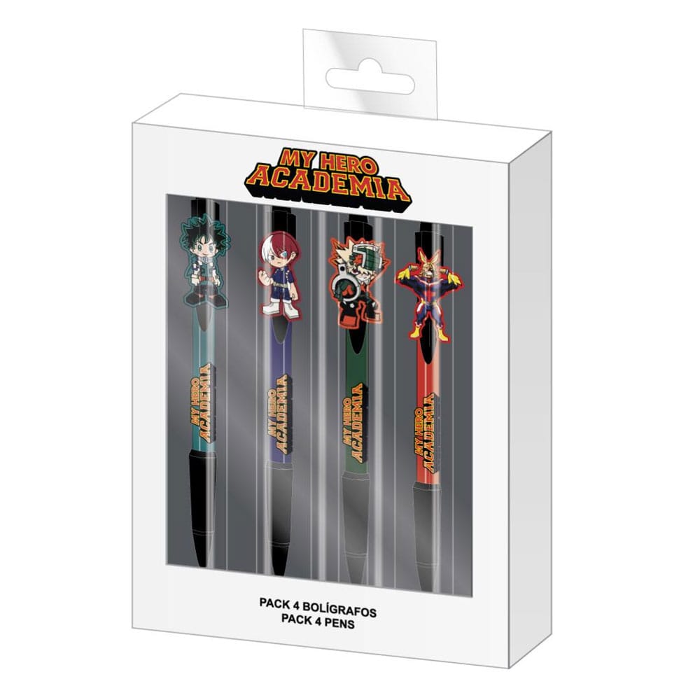 Pack de 4 stylos à bille personnages : My Hero Academia