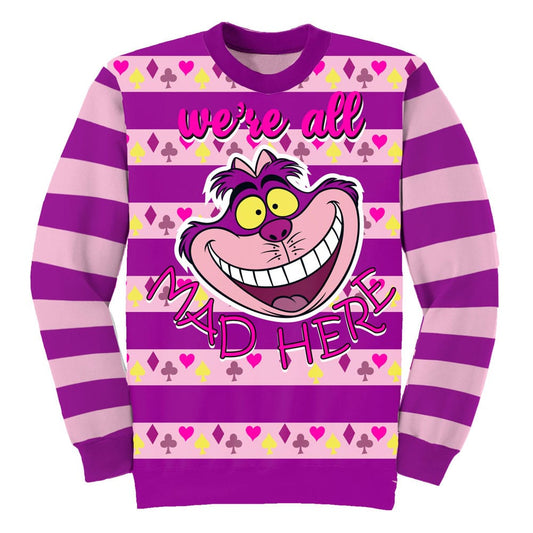 Alice im Wunderland Weihnachts-Sweatshirt – Cheshire Cat All Mad Here 