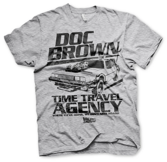 BACK TO THE FUTURE T-Shirt Doc Brown Time Travel Agency Grey (S)